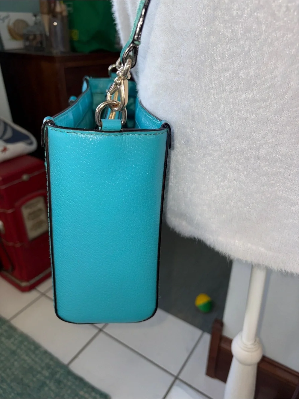 kate spade crossbody bag  satchel  Leather turquoise 3 compartment  gold tone